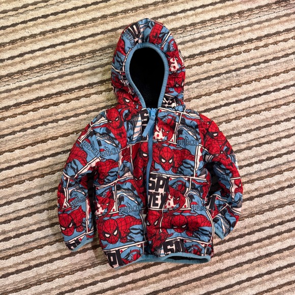 Marvel Other - Toddler 2T Spiderman Reversible Fleece Jacket Hooded Zip Up Marvel Comic Print